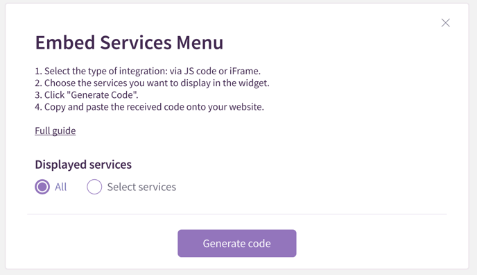 Embed services menu