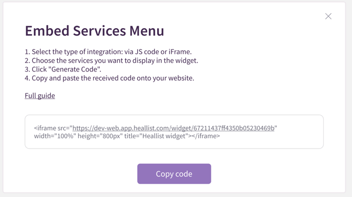 Embed services menu